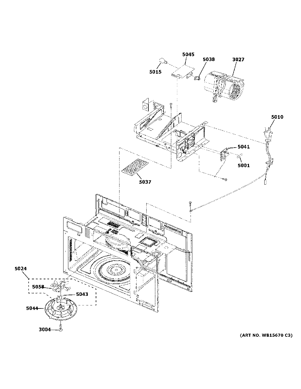 Interior Parts Diagram and Parts List for JVM3160DF8CC  General Electric Microwave