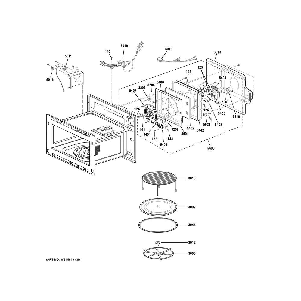 Interior Parts Diagram and Parts List for CWB713P2V1S1  General Electric Microwave