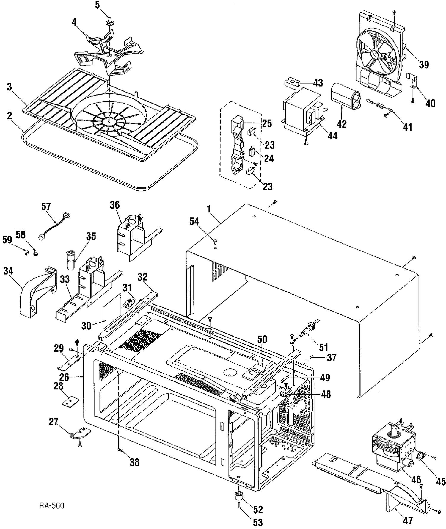 DOOR, CONTROLS, GRILLE & CASE Diagram and Parts List for JEM31WYC001  General Electric Microwave