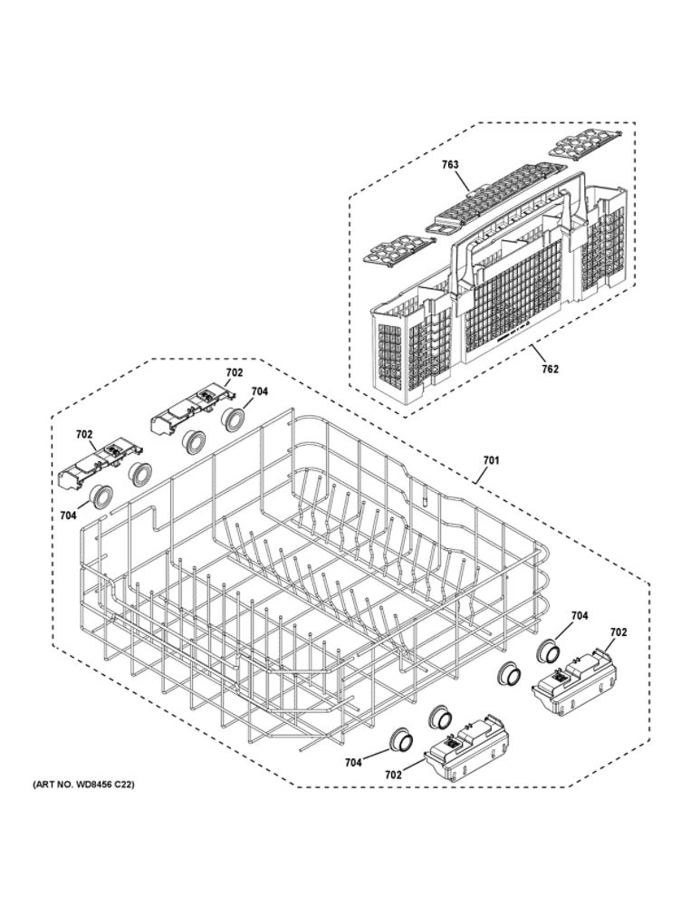 Lower Rack Assembly Diagram and Parts List for GDT530PGP0BB  General Electric Dishwasher