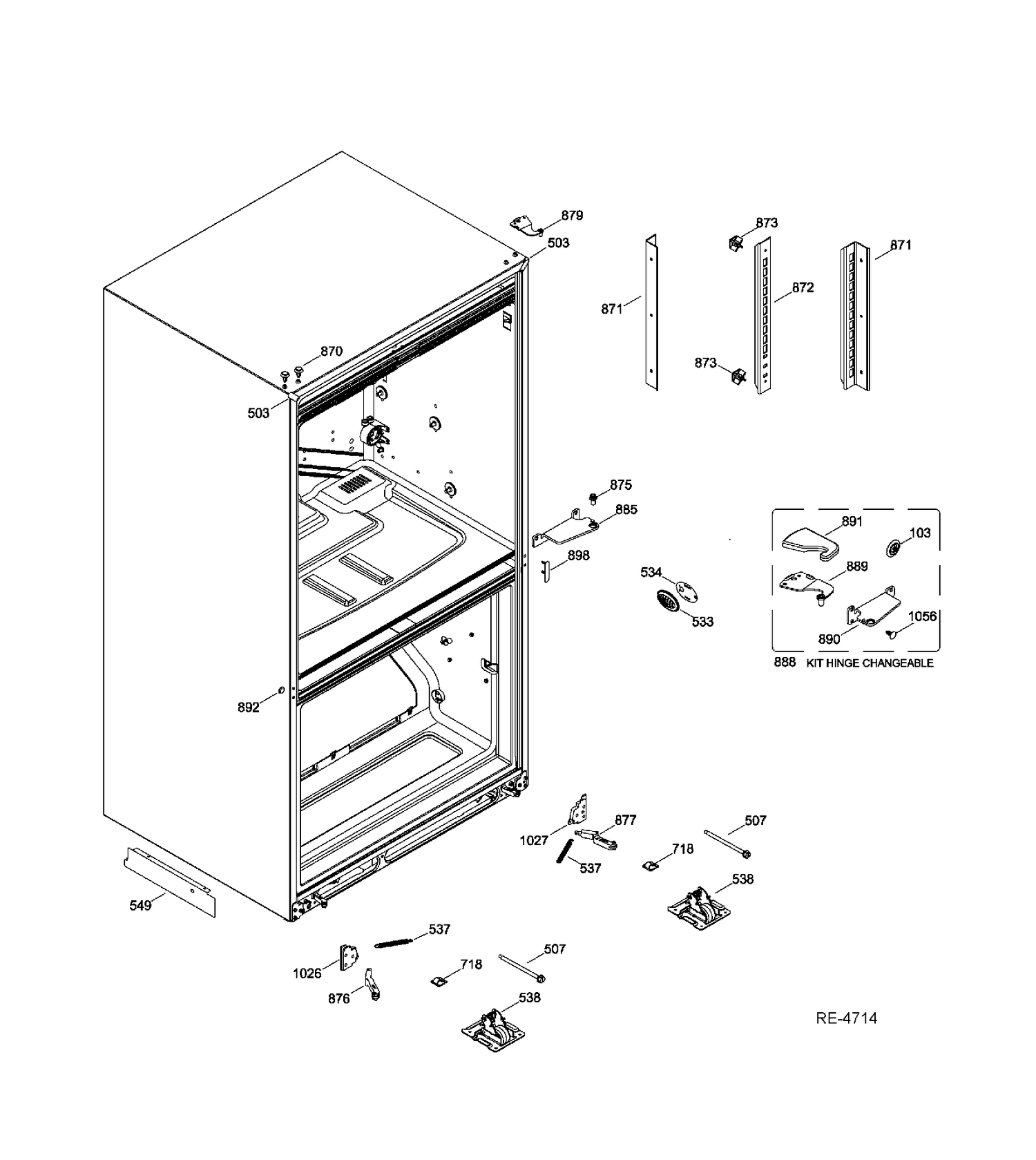 HINGES Diagram and Parts List for GDRC3KBYCRWW  General Electric Refrigerator