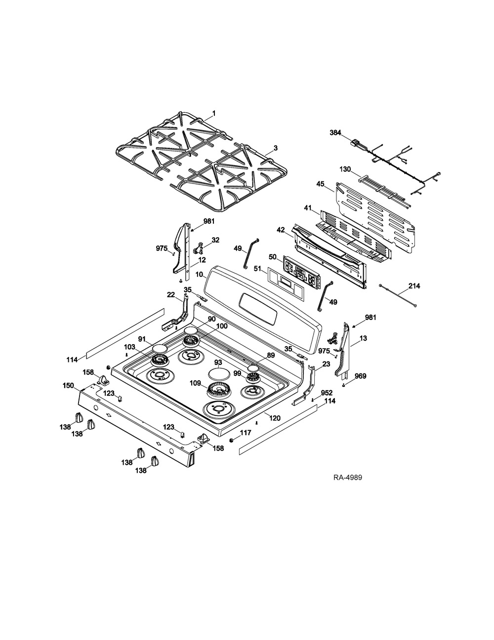 Control Panel And Cooktop Diagram and Parts List for JVM1540LMC42  General Electric Range