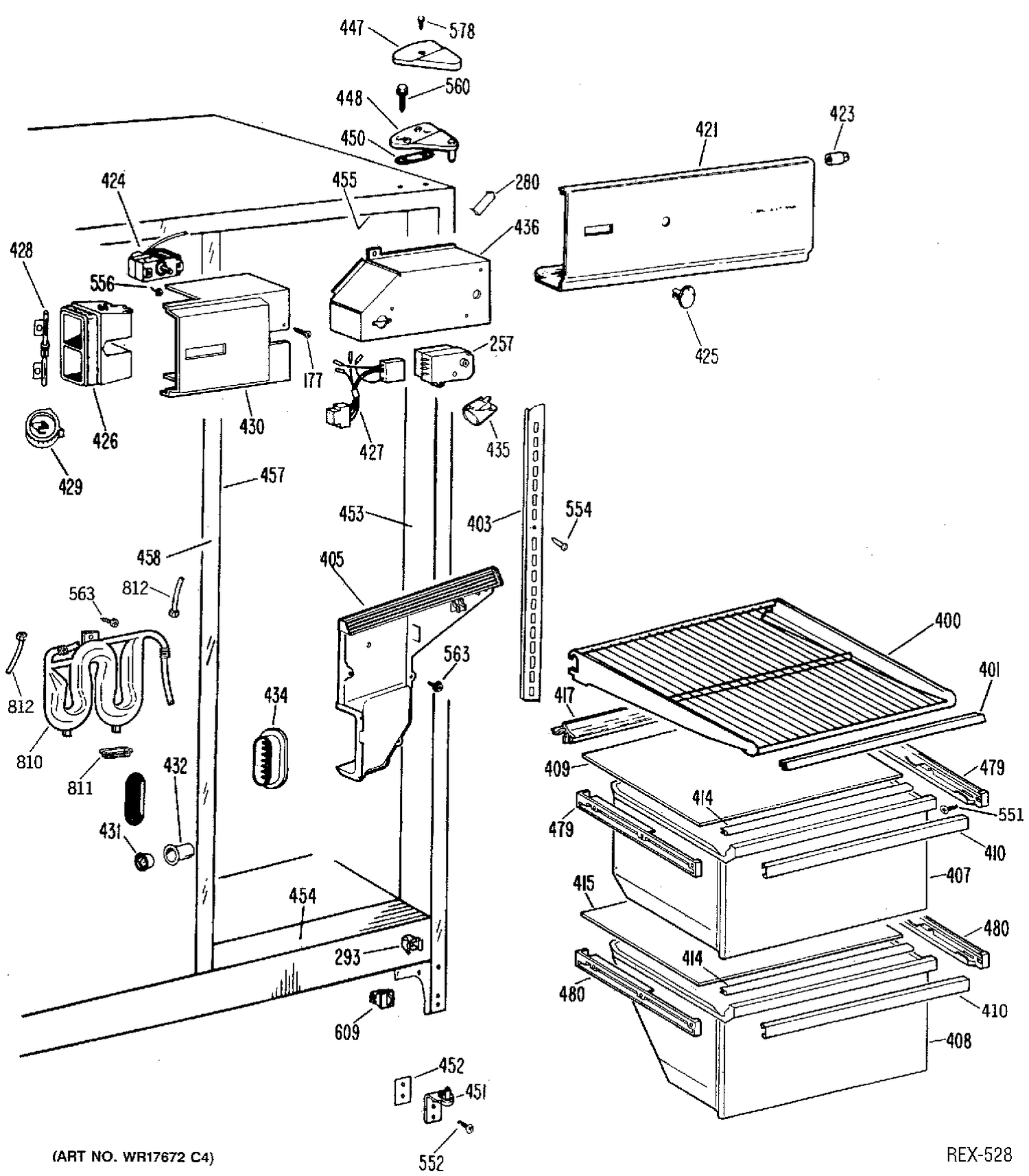REFRIGERATOR SECTION Diagram and Parts List for 39338  General Electric Refrigerator