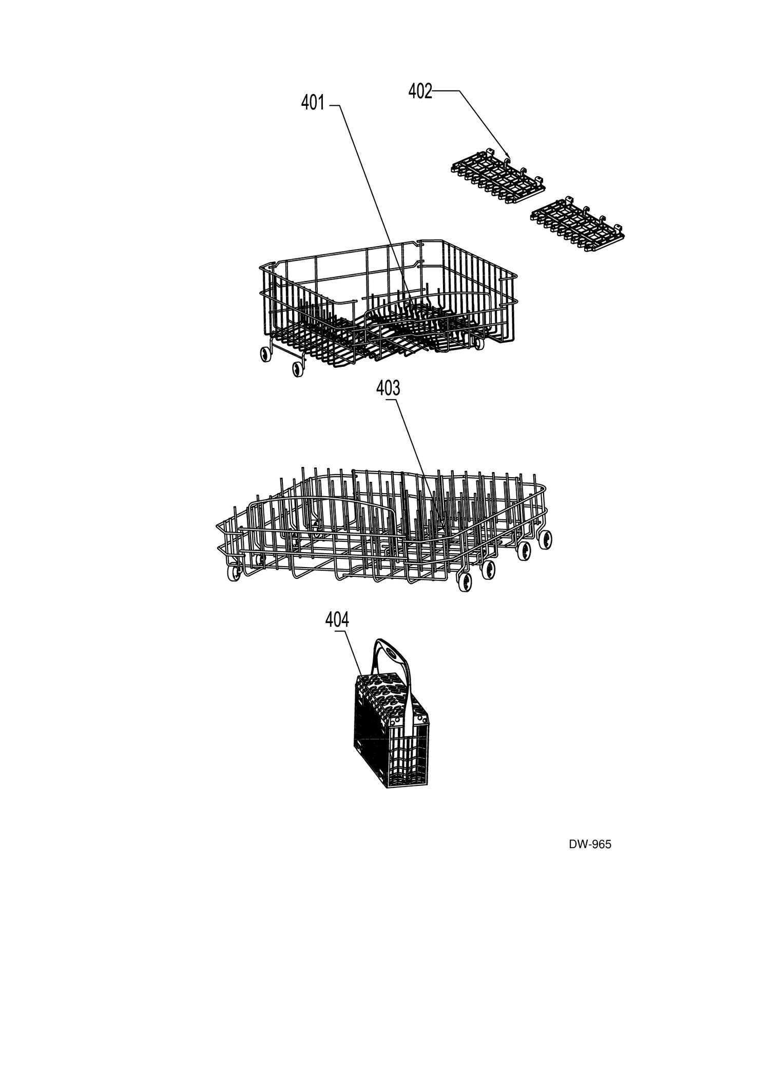 RACKS Diagram and Parts List for MDF400SGF0WW  General Electric Dishwasher