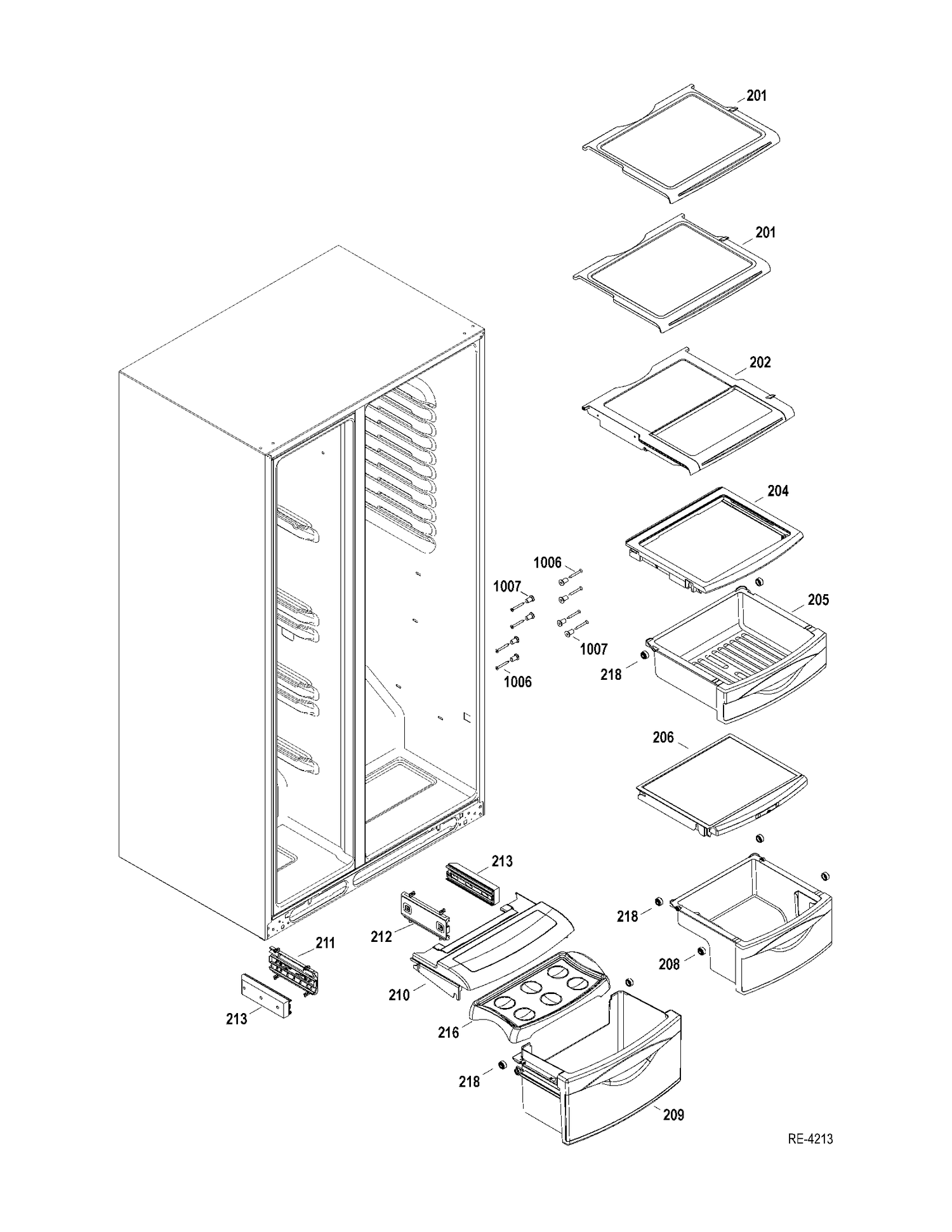 FF SHELVES Diagram and Parts List for PSRS6YGZADSS  General Electric Refrigerator