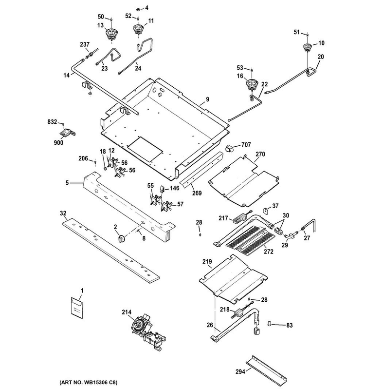 Gas & Burner Parts Diagram and Parts List for JGB640SEF1SS  General Electric Range