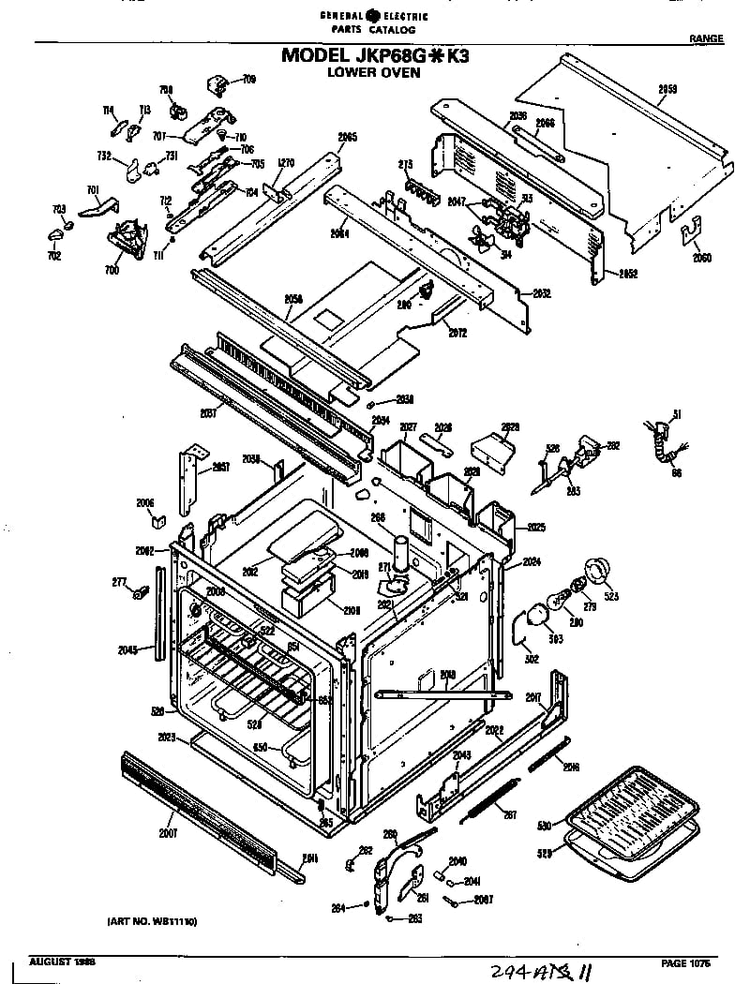 Lower Oven Diagram and Parts List for JKP68GK3  General Electric Microwave Oven Combo
