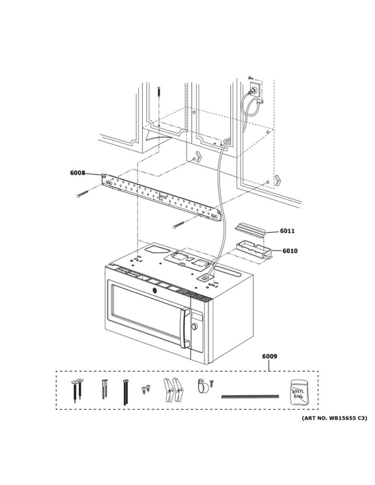 Installation Parts Diagram and Parts List for PVM9179DK5WW  General Electric Microwave