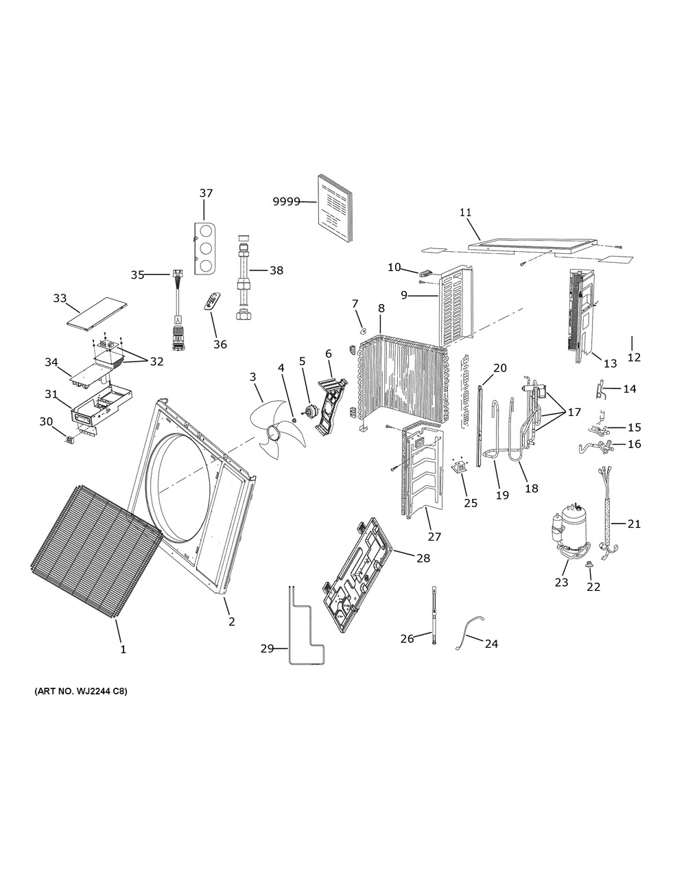 Room Air Conditioner Diagram and Parts List for ASH118URDSE1  General Electric Air Conditioner