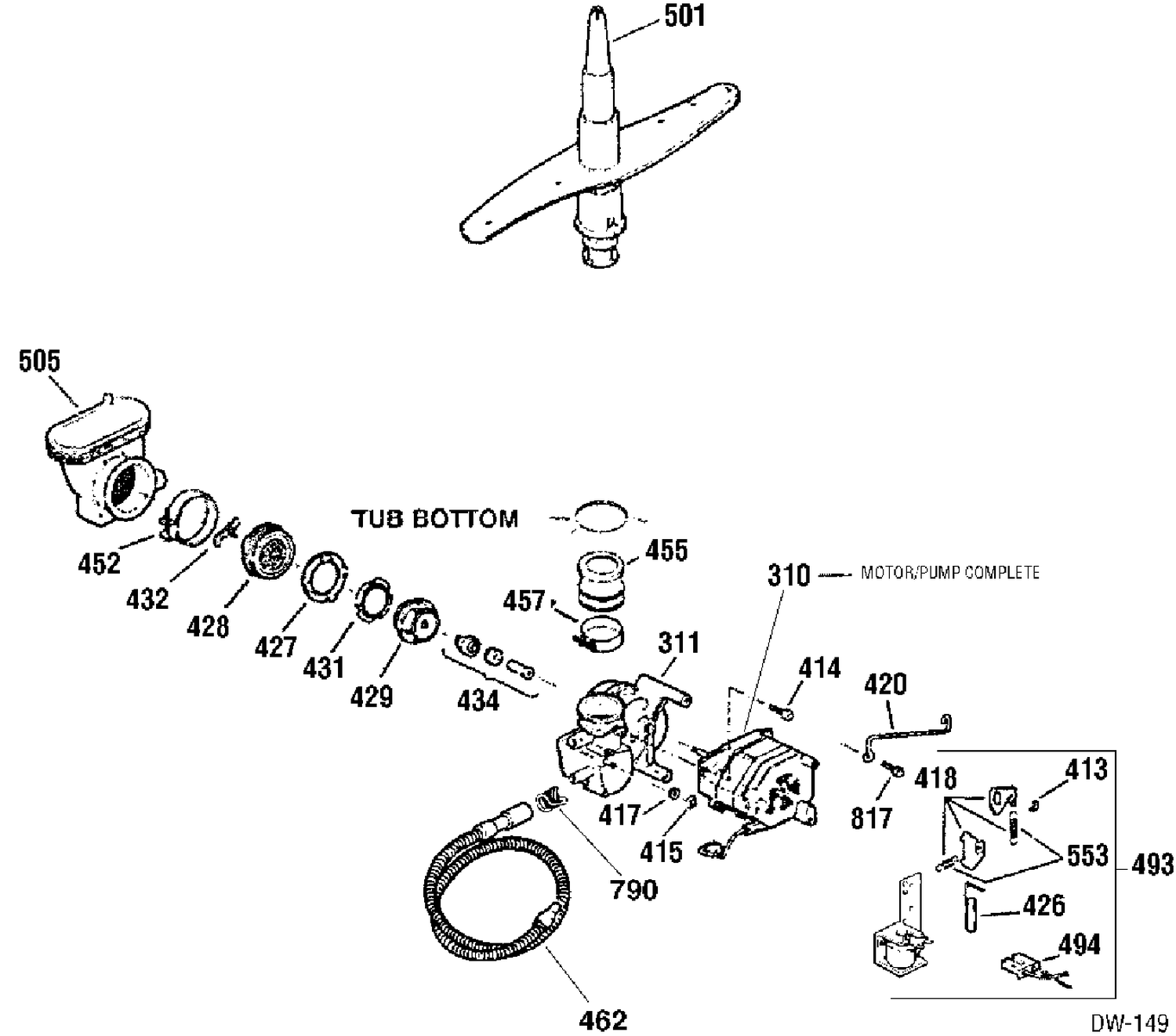 MOTOR & PUMP Diagram and Parts List for GSC3304F03WW  General Electric Dishwasher