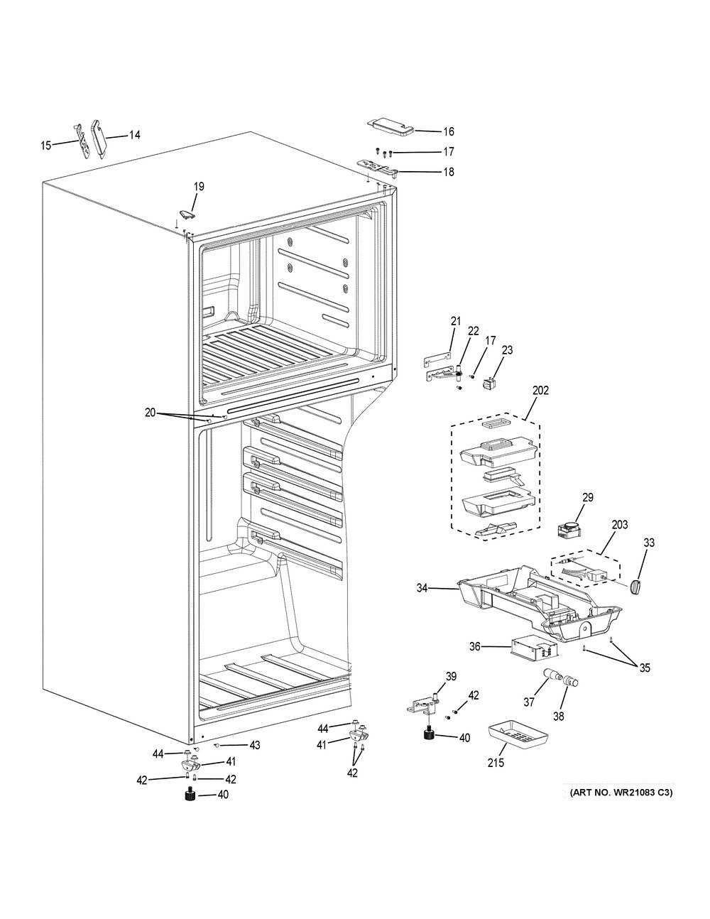Fresh Food Section Diagram and Parts List for GIE21GSHDSS  General Electric Refrigerator