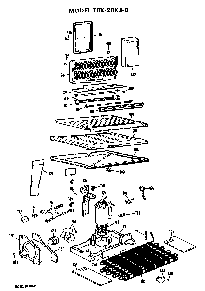 Unit Parts Diagram and Parts List for TBX20KJB  General Electric Refrigerator