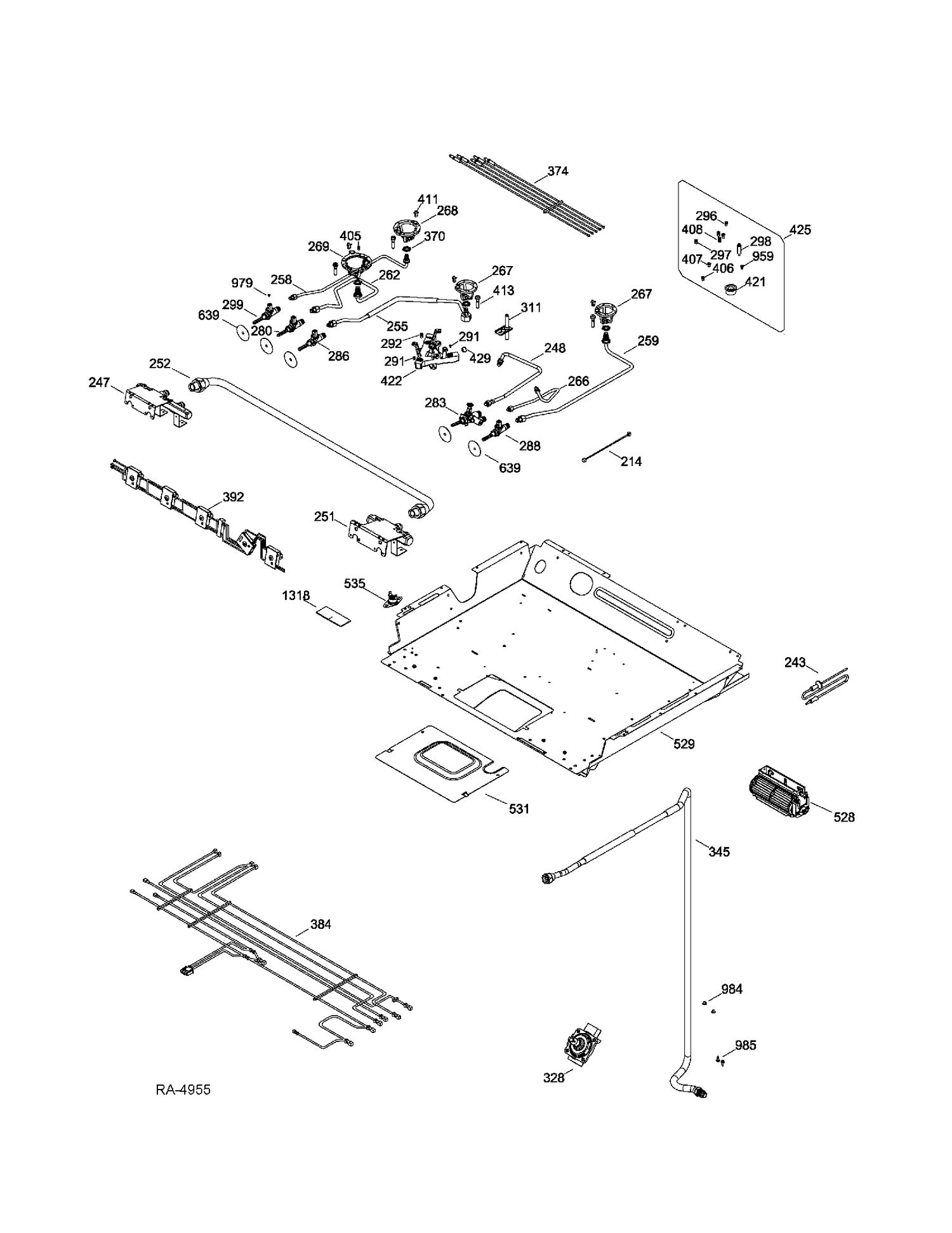 GAS & BURNER PARTS Diagram and Parts List for CC2S985SET1SS  General Electric Range