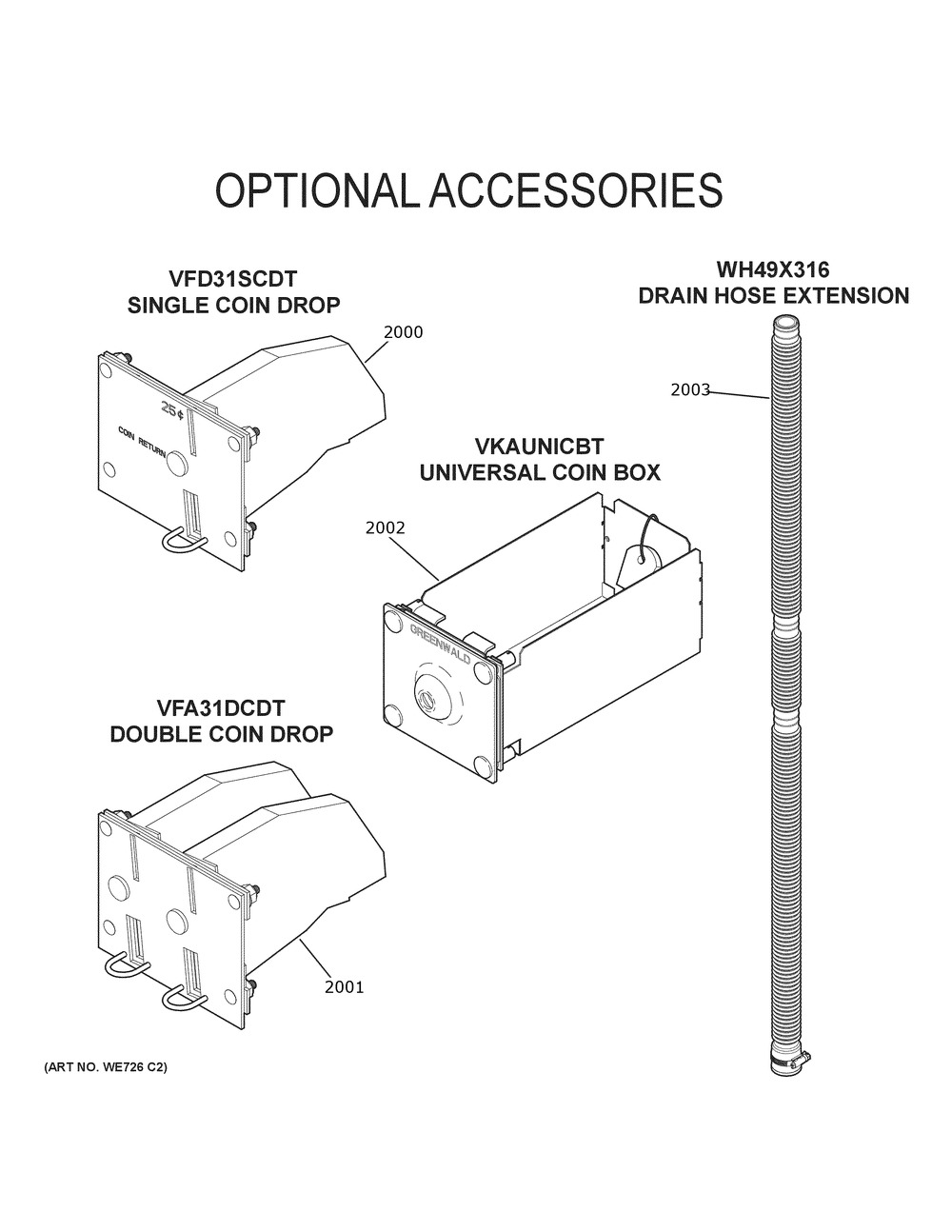 Optional Accessories Diagram and Parts List for VFW310SSR0WW  General Electric Washer