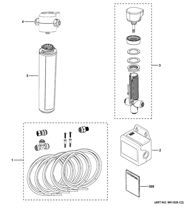 Water Filter Diagram and Parts List for GXK185KBL  General Electric Water Filter System