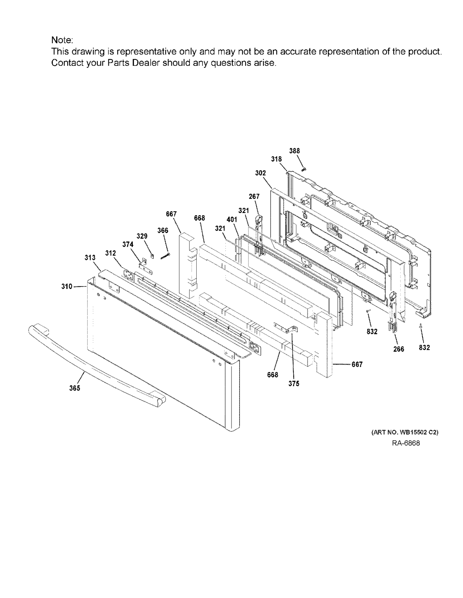 UPPER DOOR Diagram and Parts List for PCGS960BEL1TS  General Electric Range