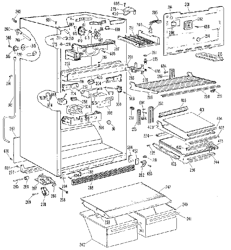 Cabinet Diagram and Parts List for TBX21KKGR  General Electric Refrigerator