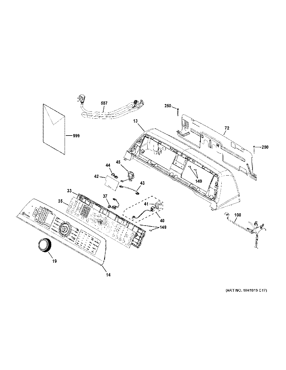 Controls And Backsplash Diagram and Parts List for PTW905BPT0RS  General Electric Washer