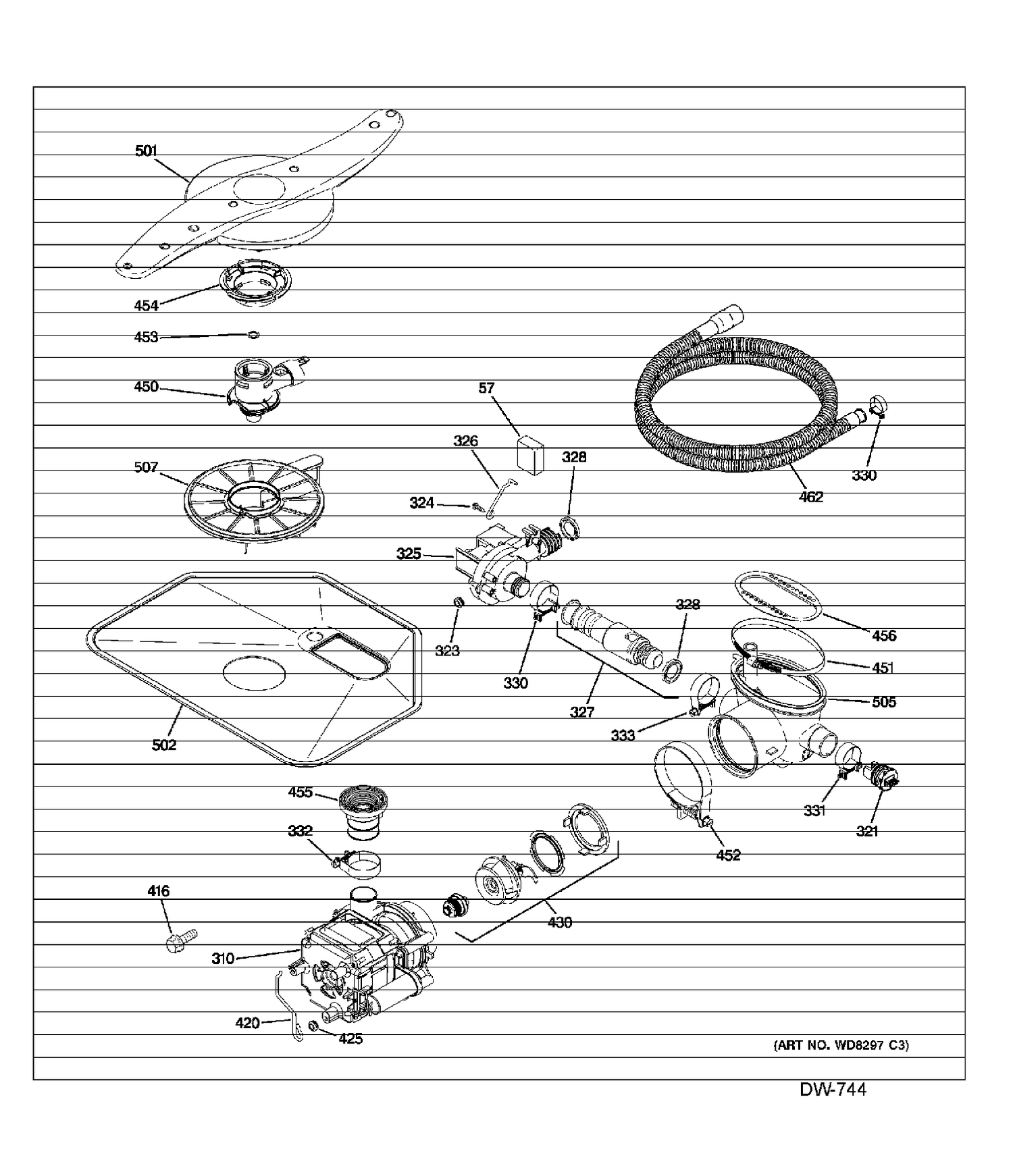 MOTOR-PUMP Diagram and Parts List for ZBD6920P30SS  General Electric Dishwasher