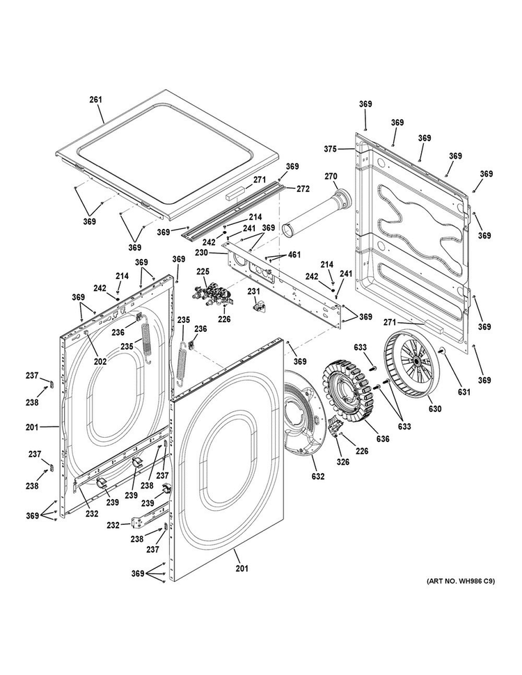 Cabinet & Top Panel Diagram and Parts List for GFW490RPK0RR  General Electric Washer