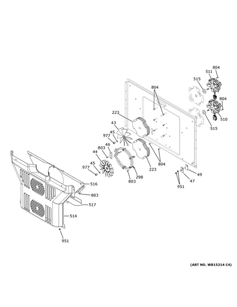 Convection Fans Diagram and Parts List for ZTSX1DSSN1SS  General Electric Wall Oven
