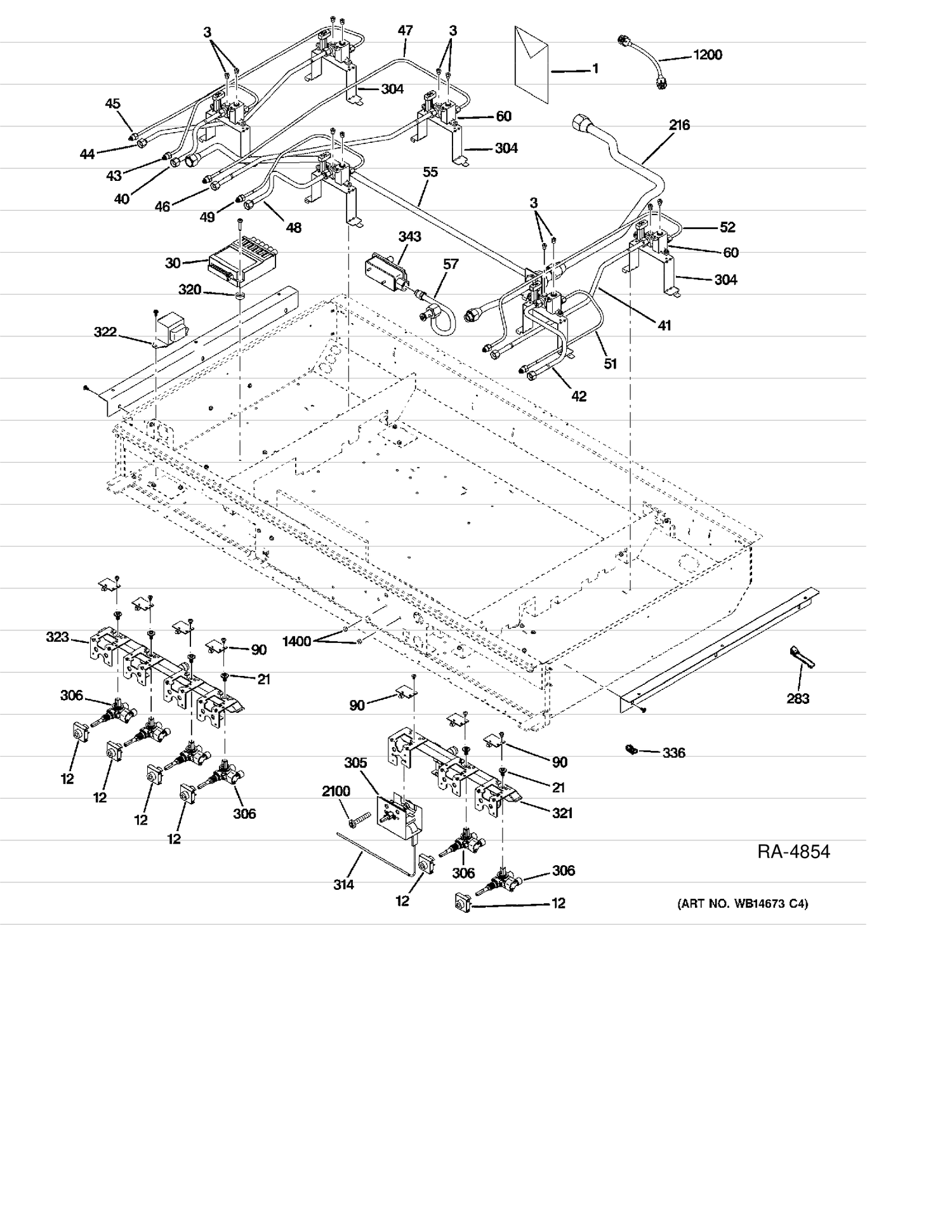 GAS & BURNER PARTS Diagram and Parts List for ZDP486NDP7SS  General Electric Range
