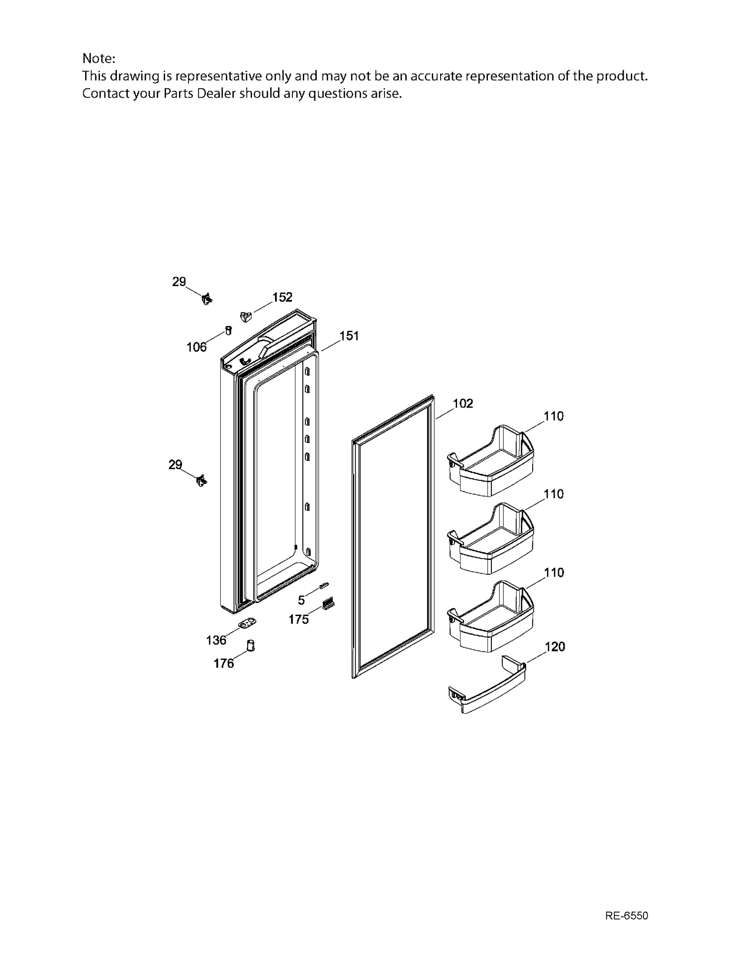 FF DOOR RH Diagram and Parts List for PNE21KMKAKES  General Electric Refrigerator