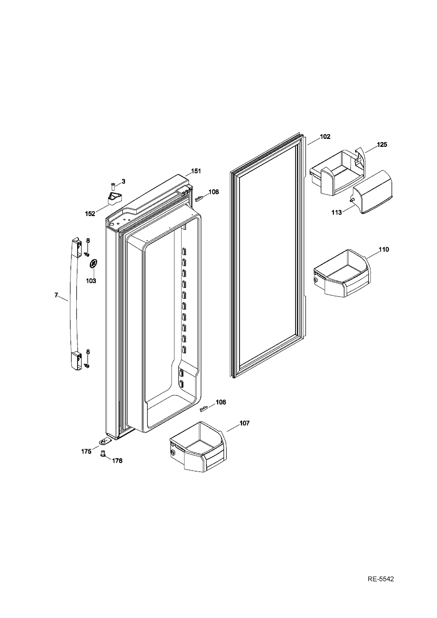 FF DOOR RIGHT Diagram and Parts List for PNR22LSEAFES  General Electric Refrigerator