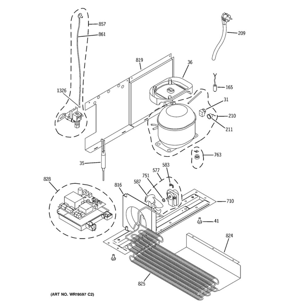 Machine Compartment 1 Diagram and Parts List for ZIBI240PAII  General Electric Wine and Beverage Cooler