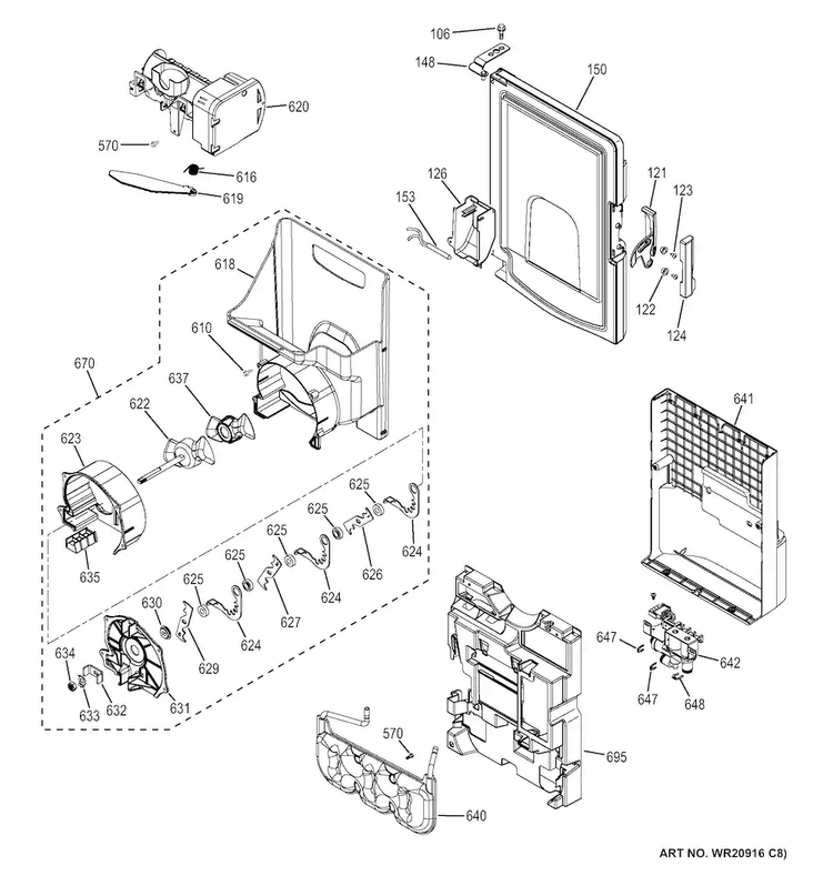 Ice Maker & Dispenser Diagram and Parts List for DFE28JSHESS  General Electric Refrigerator