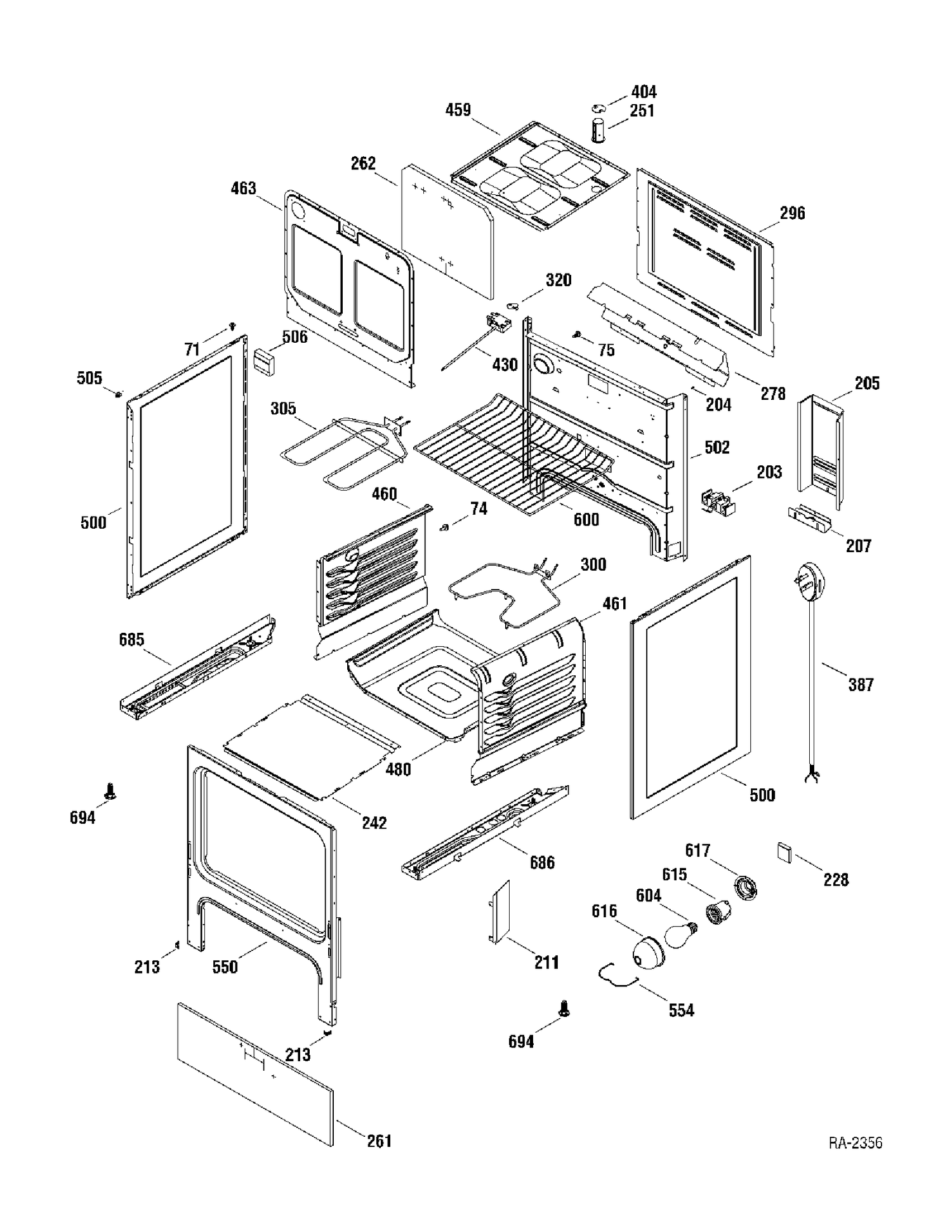 BODY PARTS Diagram and Parts List for MCBS526WK2WW  General Electric Range