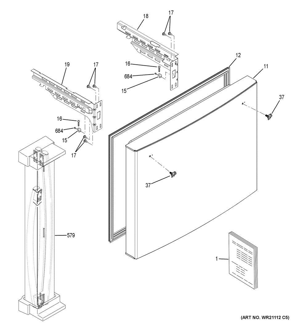 Freezer Door Diagram and Parts List for XNE25JGKLFBB  General Electric Refrigerator