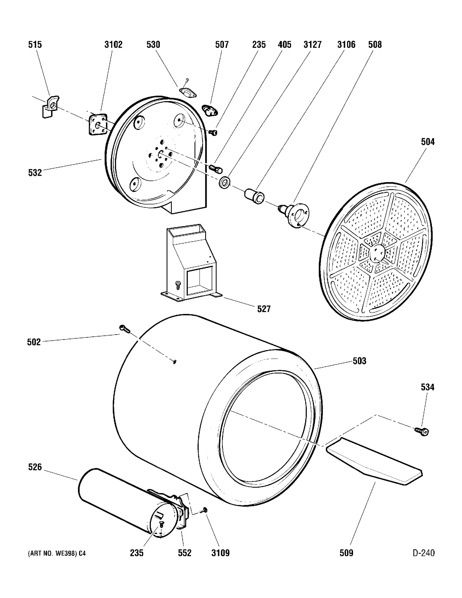 DRUM & HEATER Diagram and Parts List for PCSB330GC2WC  General Electric Dryer