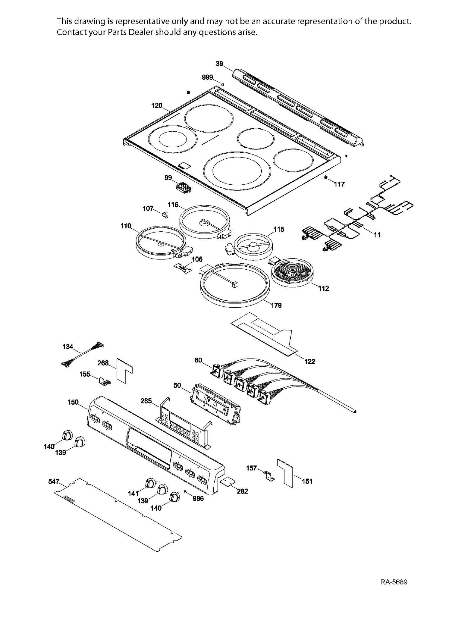 CONTROL PANEL & COOKTOP Diagram and Parts List for CCS975SD1SS  General Electric Range