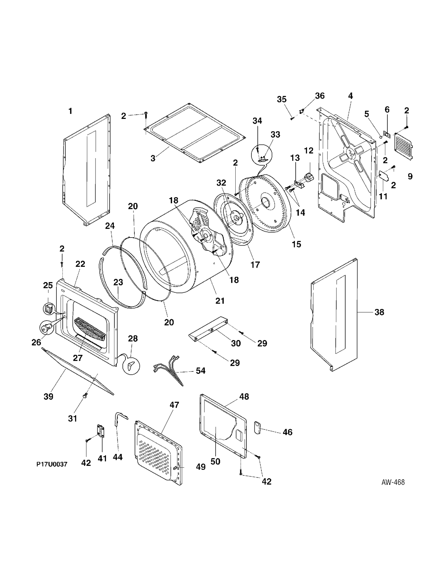 CABINET & DRUM Diagram and Parts List for MEX731CAS1  General Electric Washer