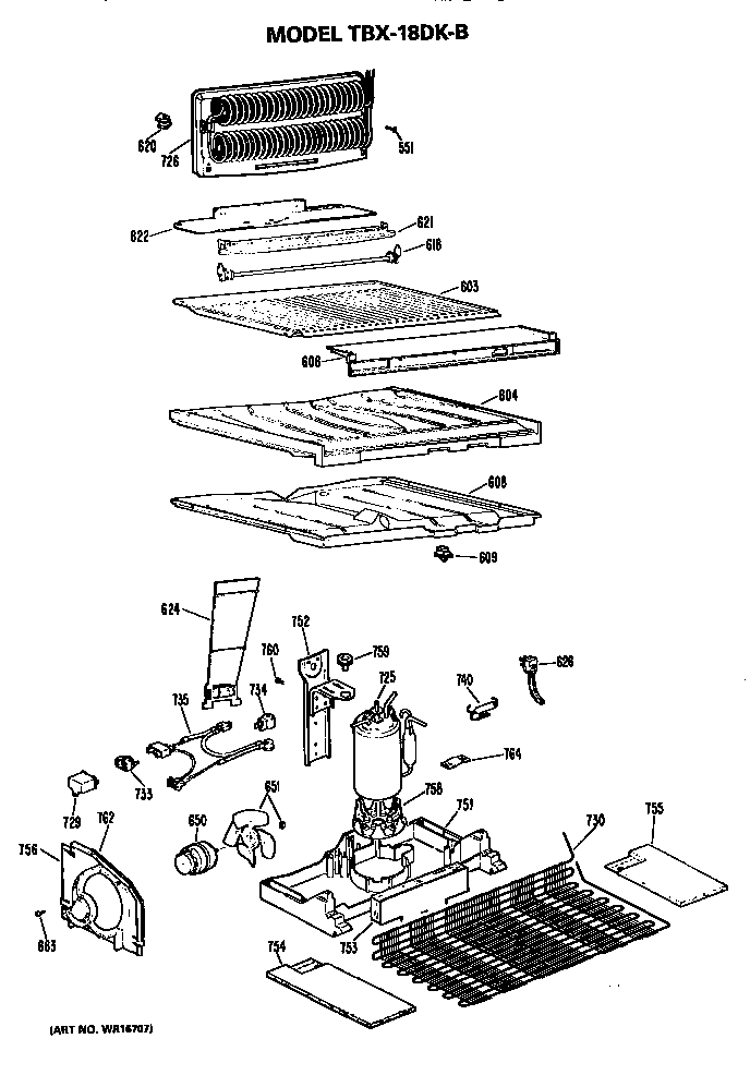 Unit Parts Diagram and Parts List for TBX18DKBR  General Electric Refrigerator
