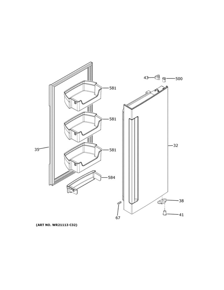 Fresh Food Door - Rh Diagram and Parts List for QNE27JSMNFSS  General Electric Refrigerator