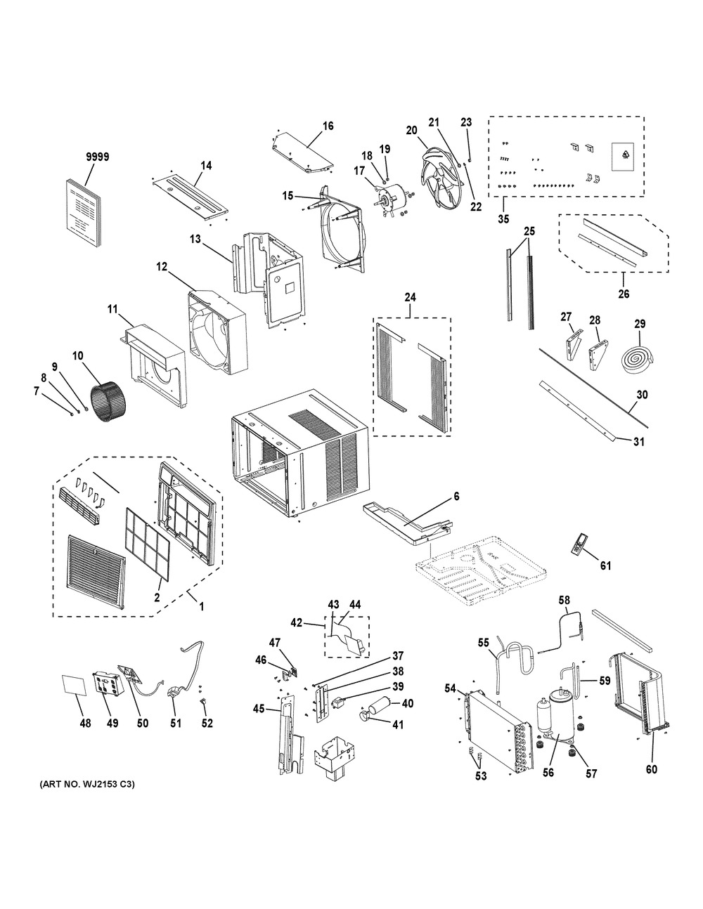 Room Air Conditioner Diagram and Parts List for AEW14AYL1  General Electric Air Conditioner