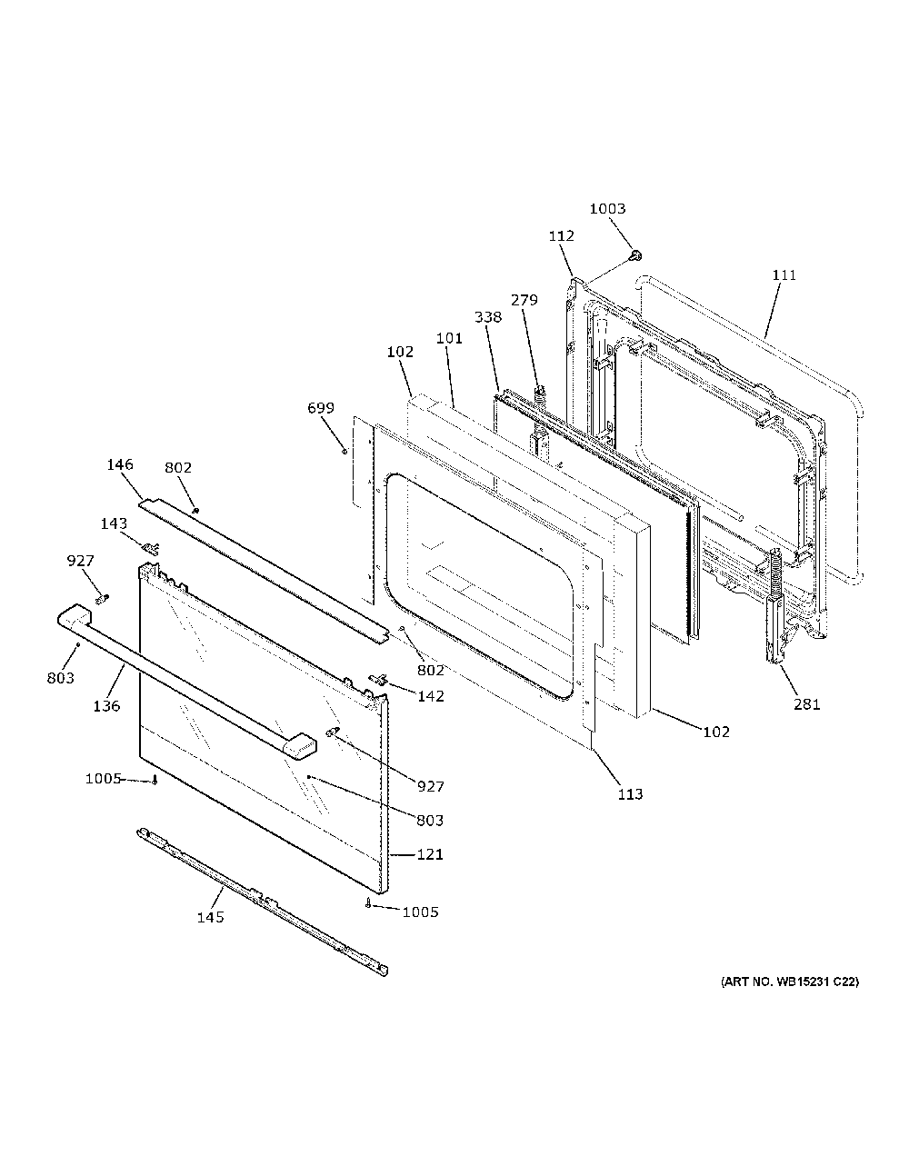 Lower Door Diagram and Parts List for CES750M2N5S5  General Electric Range