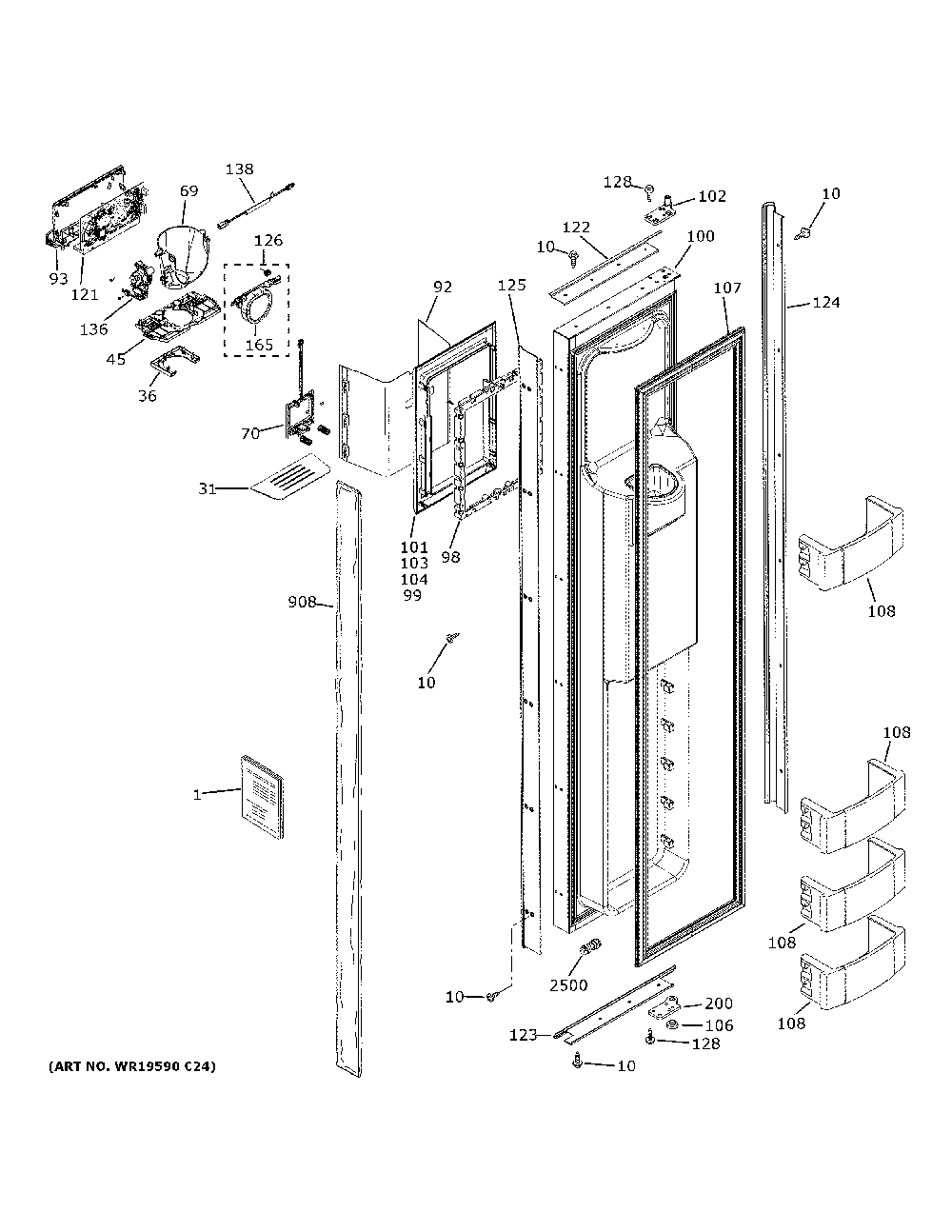 Freezer Door Diagram and Parts List for ZISB480DNKII  General Electric Refrigerator