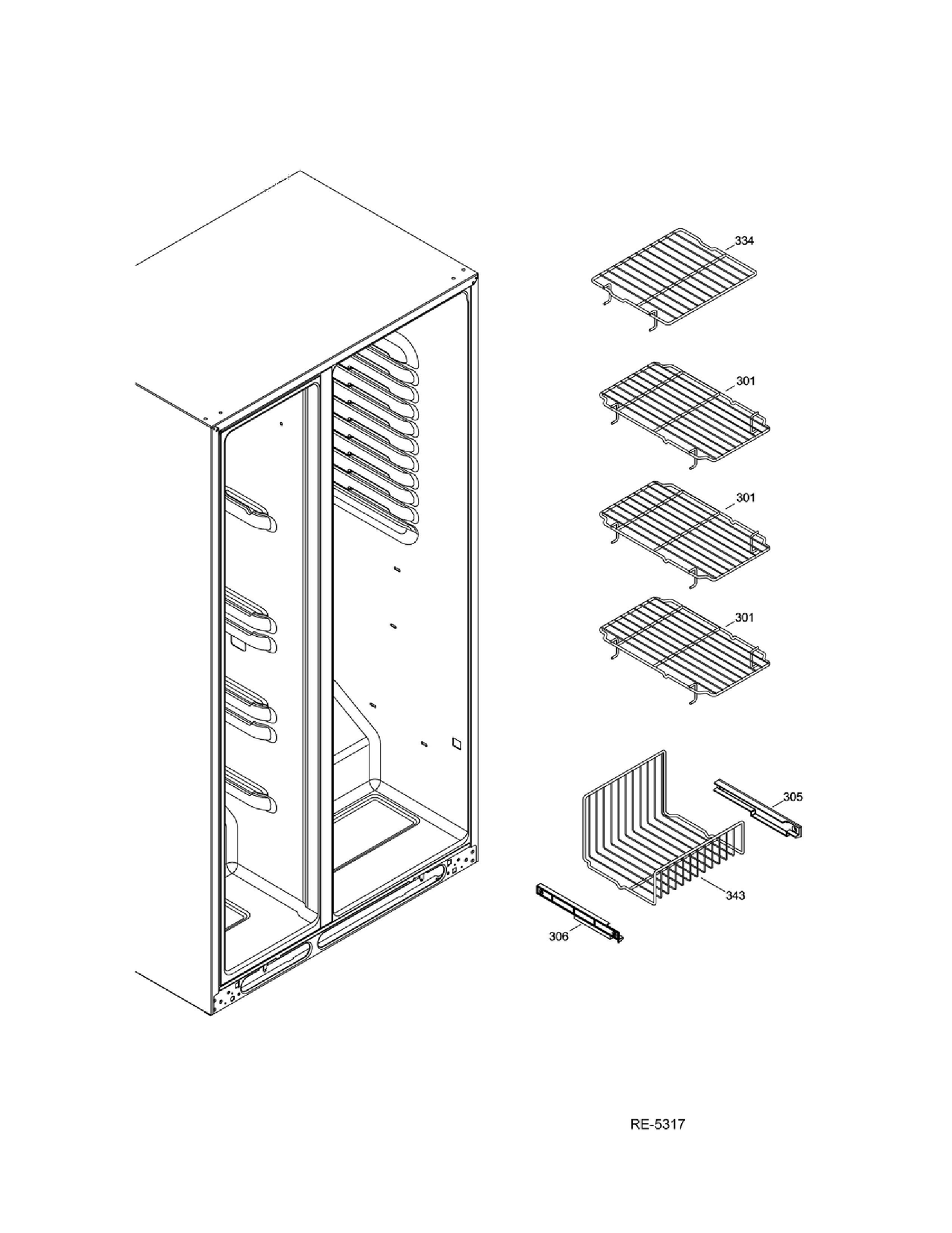 FZ BASKETS Diagram and Parts List for DSRS5KGXIFGS  General Electric Refrigerator
