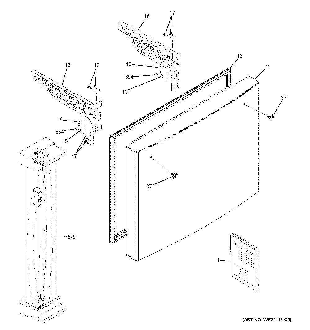 Freezer door Diagram and Parts List for GNE27JYMKFFS  General Electric Refrigerator