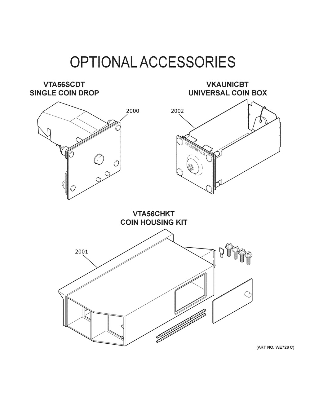 Optional Accessories Diagram and Parts List for VTD56EASV0WB  General Electric Dryer