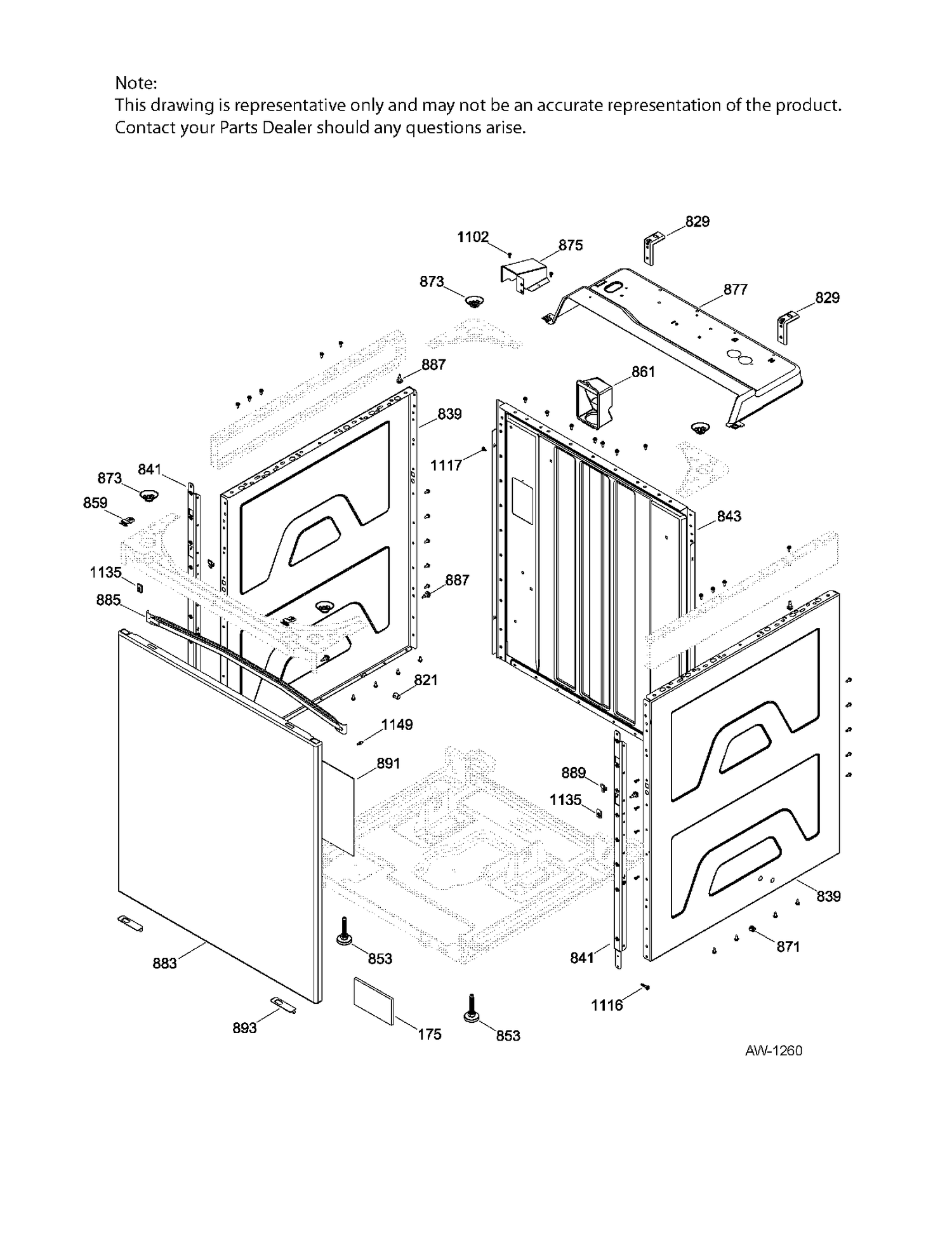 WASHER CABINET Diagram and Parts List for GUAP270EM4WW  General Electric Dryer