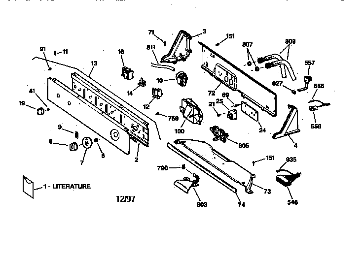 Controls & Backsplash Diagram and Parts List for WCSR411078AA  General Electric Washer