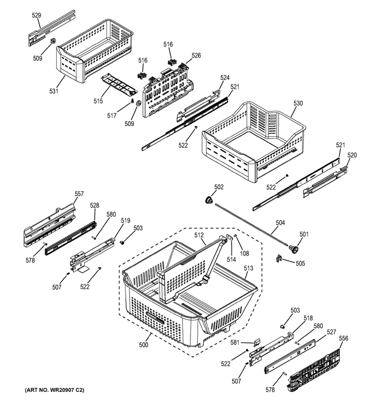 Freezer Shelves Diagram and Parts List for CFE29TSDESS  General Electric Refrigerator
