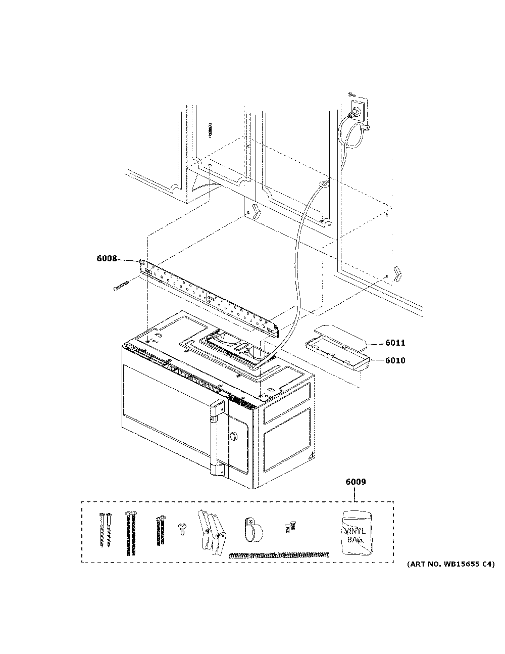 Installation parts Diagram and Parts List for CVM521P2M5S1  General Electric Microwave