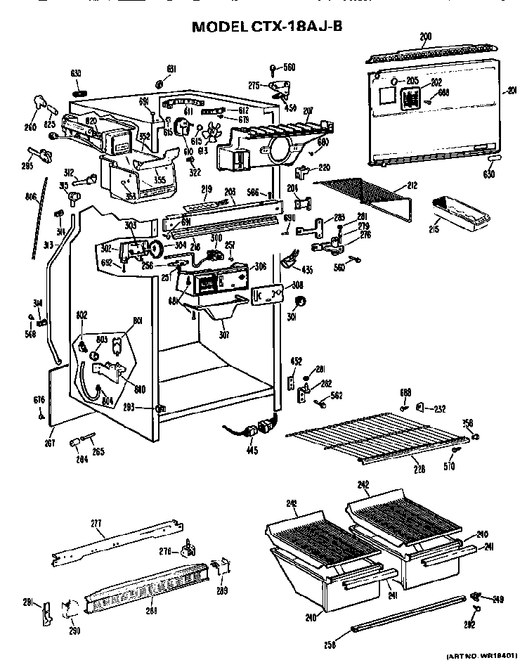 Cabinet Parts Diagram and Parts List for CTX18AJBR  Hotpoint Refrigerator