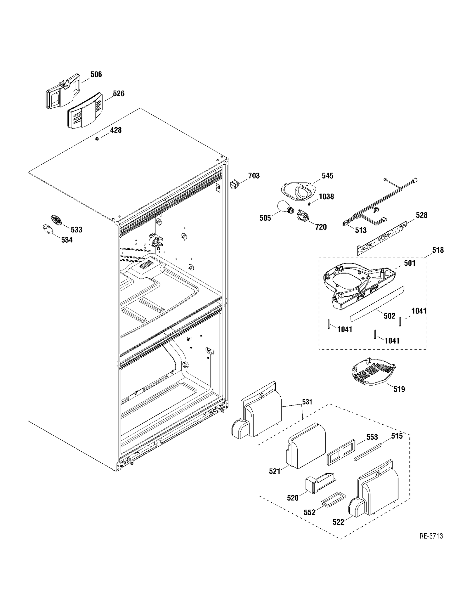 FF SECTION Diagram and Parts List for GDRS3KBYARSS  General Electric Refrigerator