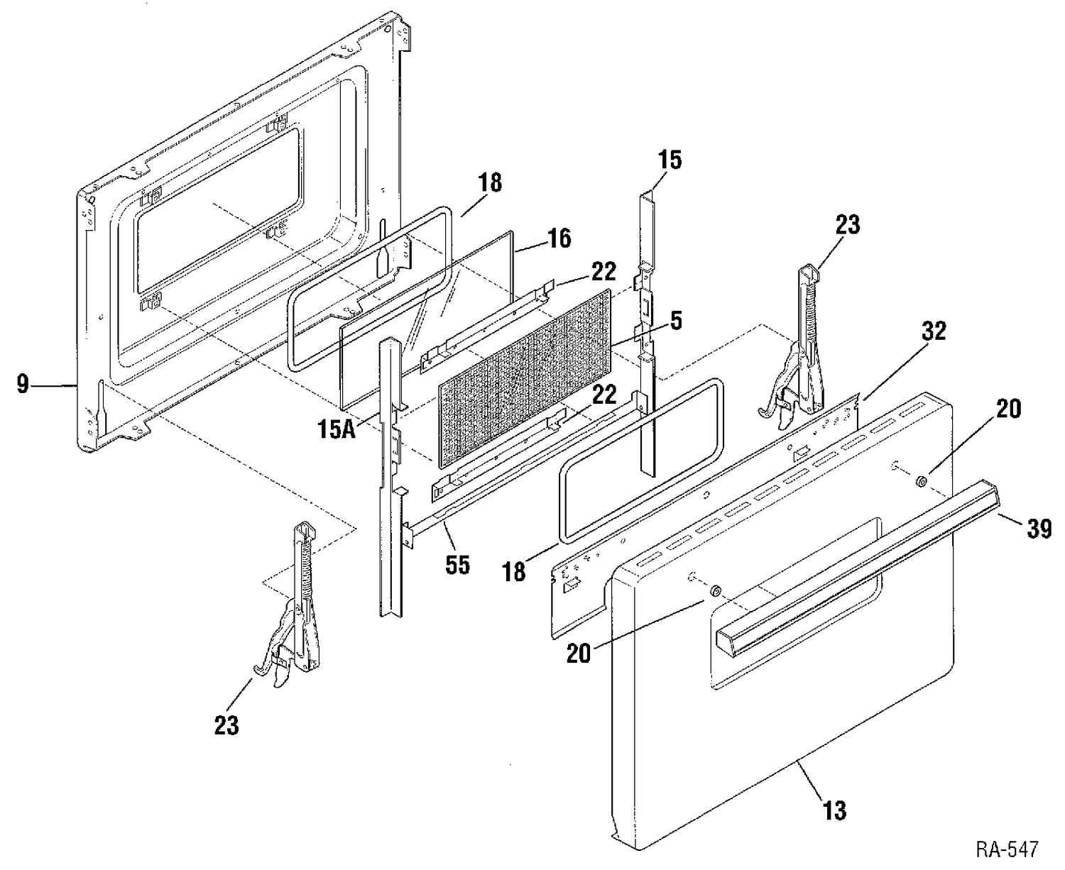 DOOR ASSEMBLY Diagram and Parts List for MRMF2200TM-3  General Electric Range